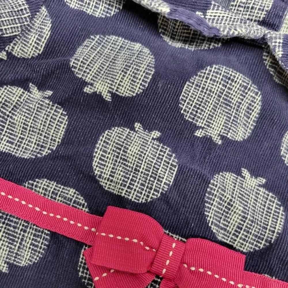Gymboree Girls Size 4T Dress Navy Blue Apples Pink Ribbon Waist